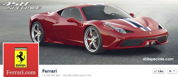 صفحة سيارات فيراري على فيسبوك - مثالا لإحدى صفحات العلامات التجارية على فيسبوك